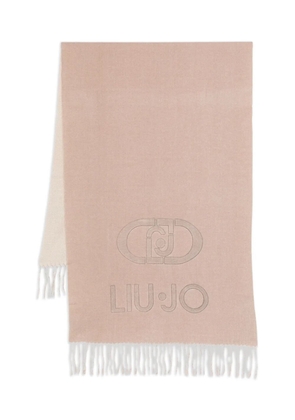 LIU JO logo-embroidered fringed scarf - Neutrals