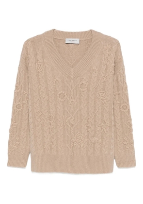 ERMANNO FIRENZE floral-pattern cable-knit sweater - Brown