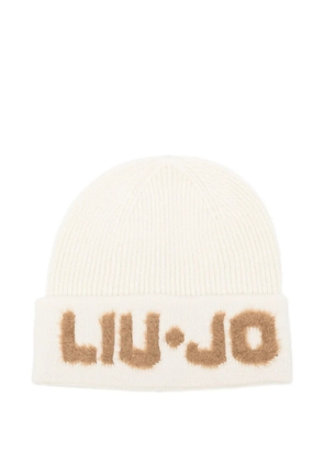 LIU JO logo-detail ribbed beanie - White
