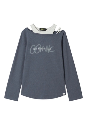 Mini Cream waffle-knit off-shoulder top - Grey