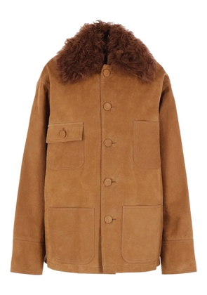 Plan C shearling-collar pocket jacket - Brown