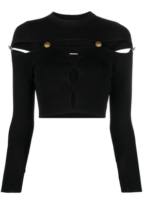 Versace Jeans Couture cut-out ribbed-knit cropped top - Black