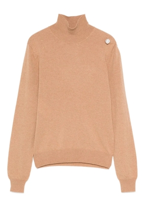 Alberta Ferretti pearl-embellishment turtleneck sweater - Brown