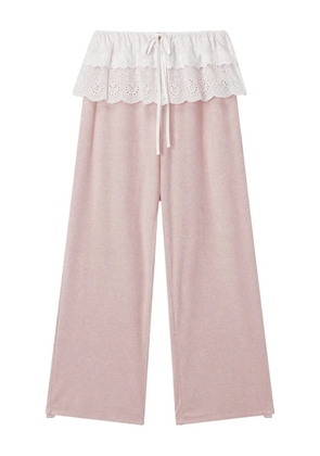 Mini Cream lace-trim trousers - Pink