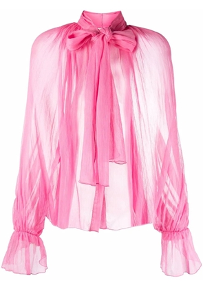 Atu Body Couture semi-sheer pussybow silk blouse - Pink