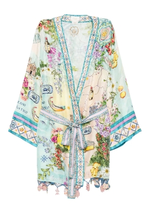 Camilla floral-print wrap cape - Green