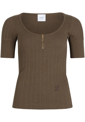 Patou scoop-neck ribbed T-shirt - Brown