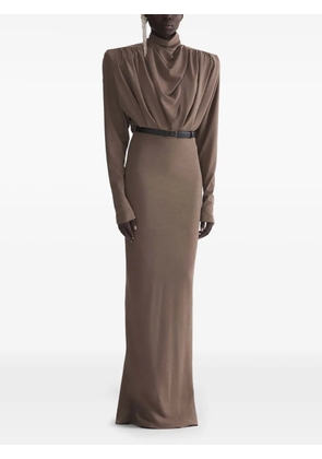 Mugler draped long sleeve dress - Brown