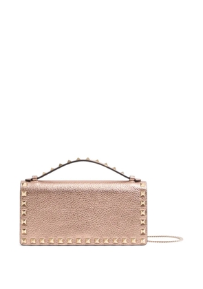 Valentino Garavani small rockstud laminated grainy calfskin tote bag - Pink