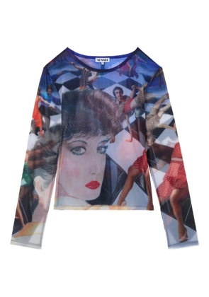 Sunnei Brigitte-print sheer top - Blue