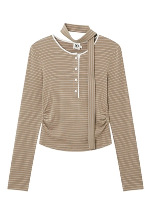 b+ab striped tie-neck top - Brown