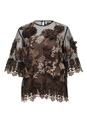 Biyan embroidered 3D-applique tulle top - Black