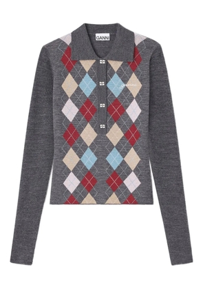 GANNI ribbed polo-neck top - Grey