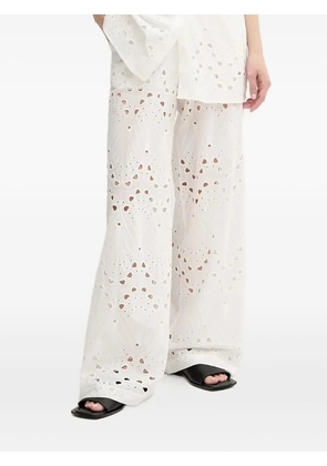 Gestuz eyelet-embroidery straight trousers - White