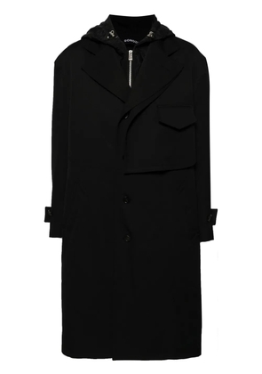 SONGZIO detachable-hood wool trench coat - Black