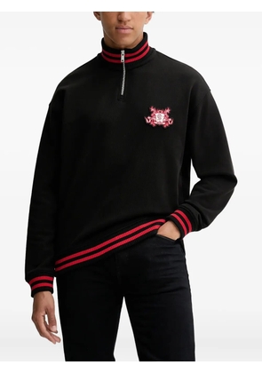 HUGO crest-embroidered half-zip sweatshirt - Black