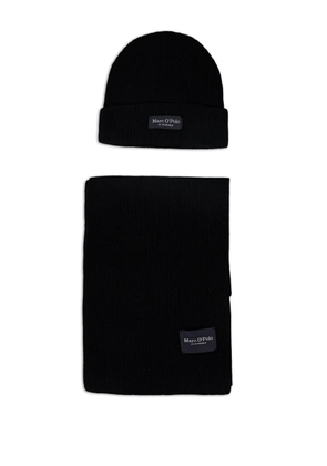 Marc O'Polo logo-patch beanie hat set - Black