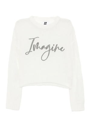 izzue embroidered-slogan semi-sheer jumper - White