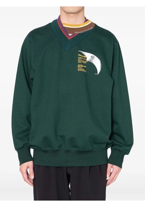 Kolor V-neck bird-graphic sweatshirt - Green