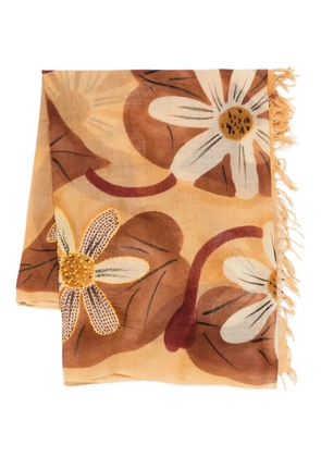 SGOMBERO CANTINE floral-print fringed scarf - Neutrals