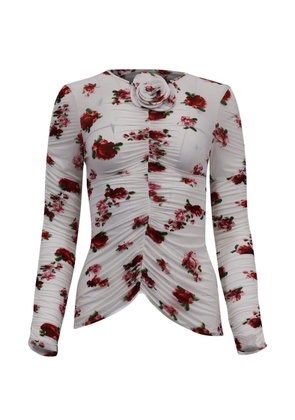 Magda Butrym rose-appliqué ruched top - White