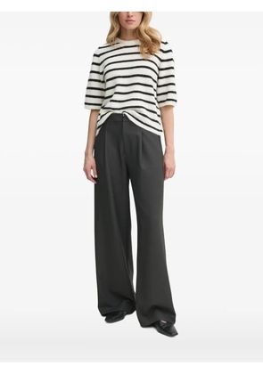 Gestuz striped puff-sleeve knit T-shirt - White