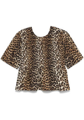 GANNI smock leopard printed blouse - Brown