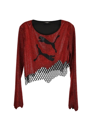 Balmain Pre-Owned x Puma asymmetric rhinestone-embellished top - Red