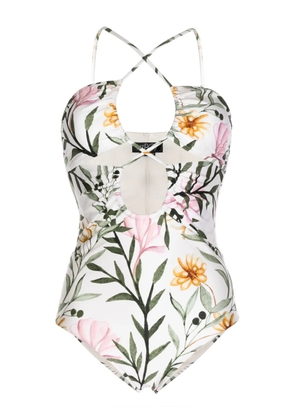 PatBO Jasmine lace-up cut-out swimsuit - Neutrals