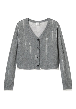 b+ab distressed-details V-neck cardigan - Grey