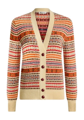 Bally ribbed-knit geometric-motif cardigan - Yellow