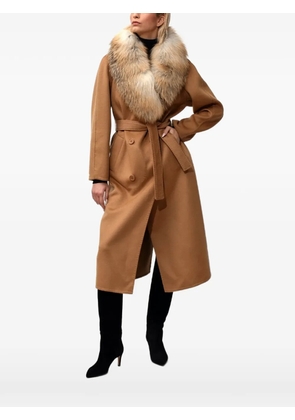 Poche Paris fur collar belted jacket - Brown