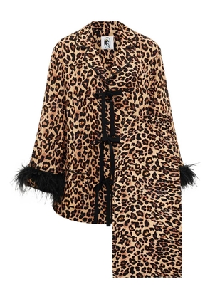 Sleeper feather-trimmed leopard-print pajamas - Brown