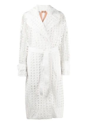 Nº21 perforated-design midi coat - White