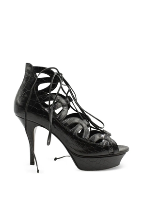 Saint Laurent Pre-Owned croc-embossed leather sandals - Black