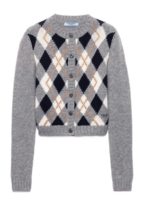 Prada diamond-pattern wool cardigan - Grey