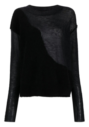 Isabel Benenato crew-neck panelled fine-ribbed jumper - Black