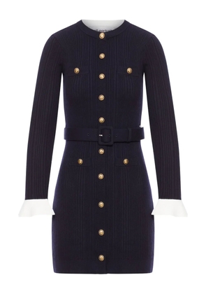 Self-Portrait ribbed button-front dress - Blue