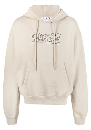 Off-White logo-embroidered cotton hoodie - Brown