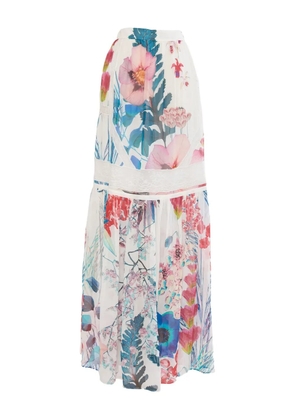 Roberto Cavalli Vintage floral-print silk skirt - White