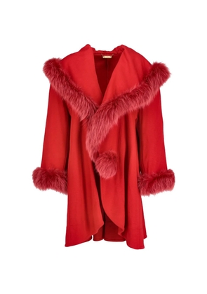 Vintage fur-detail open-front coat - Red