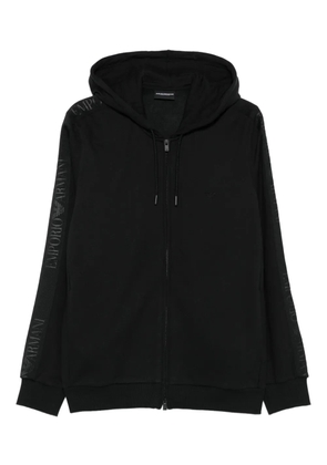 Emporio Armani logo-tape hooded zip-up hoodie - Black