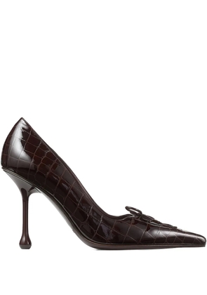 Jimmy Choo 95mm Scarlett bow croc-embossed leather pumps - Brown