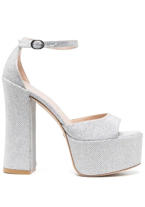 Stuart Weitzman 150mm glittered platform sandals - Silver
