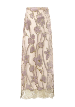 Roberto Cavalli floral-lace midi skirt - Neutrals