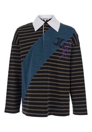 JORDANLUCA logo-embroidery striped polo shirt - Black