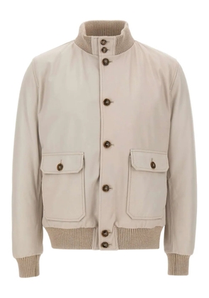 Barba ribbed-collar leather jacket - Neutrals