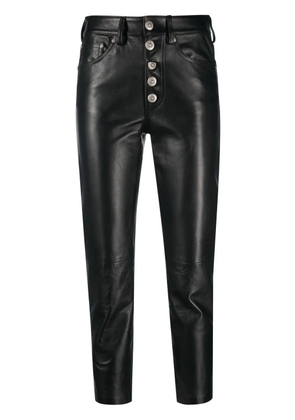 DONDUP leather high-waisted cropped trousers - Black