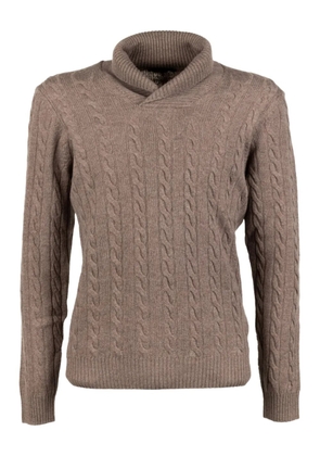 Moorer cable-knit shawl-collar sweater - Brown