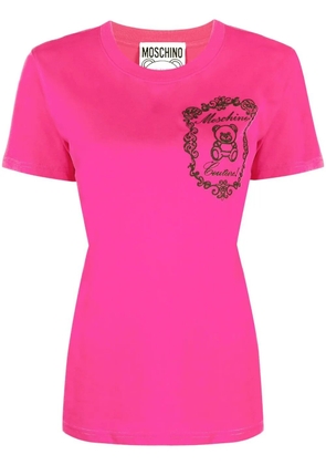 Moschino flocked-Teddy logo T-shirt - Pink